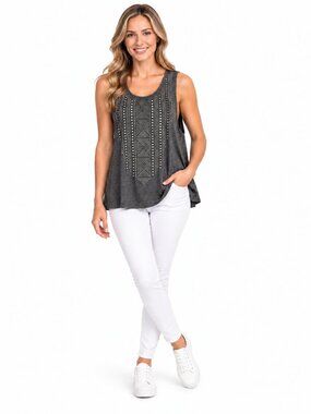 Joei & I Gray Rhinestone Stud Embellished Sleeveless Tie Back Top M NWOT